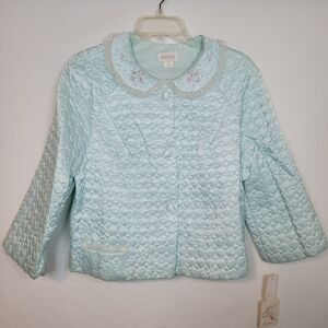 NWT Vintage Barbizon Satin Serene Quilted Bed Jacket Womens L Candy Puff Blue